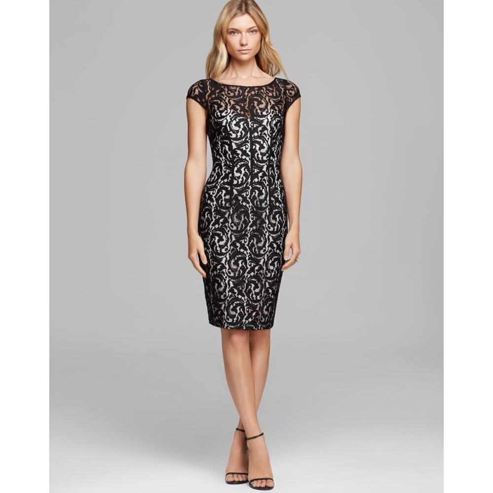 Monique Lhuillier Lace Sheath Dress Black / White Size 12 NWT - Picture 1 of 6